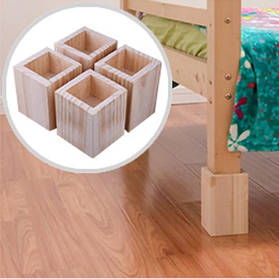 Houten meubelverhoger vierkant - verhoger voor tafel, bed en bank - grenen - 4 stuks - meubelpoten - olifantenpoot - 7 x 7 x 20 cm - houtkleur van Houten — afbeelding 3
