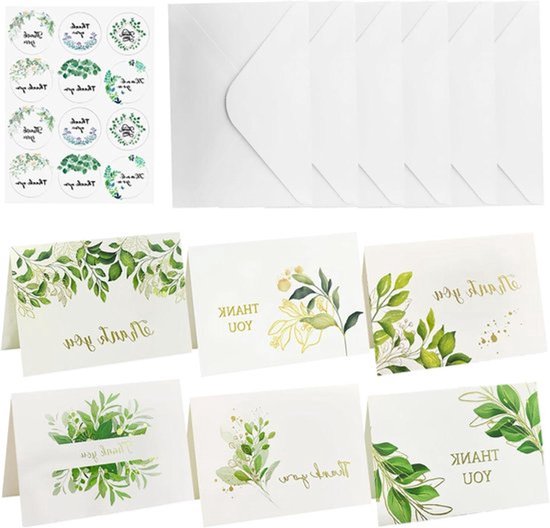 12 Stijlvolle Bedankkaartjes Met Bladmotief – Set Met Enveloppen En Stickers, Perfect Voor Elke Gelegenheid!