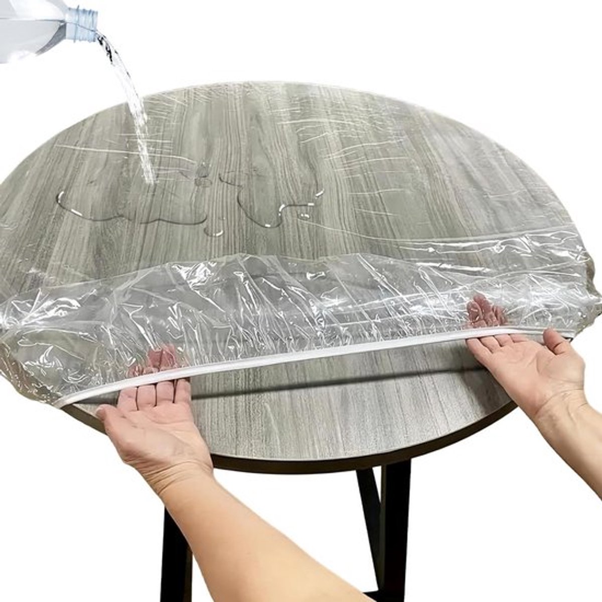 Waterdicht transparant tafelkleed rond met elastiek 120-140 cm - ideaal voor buiten