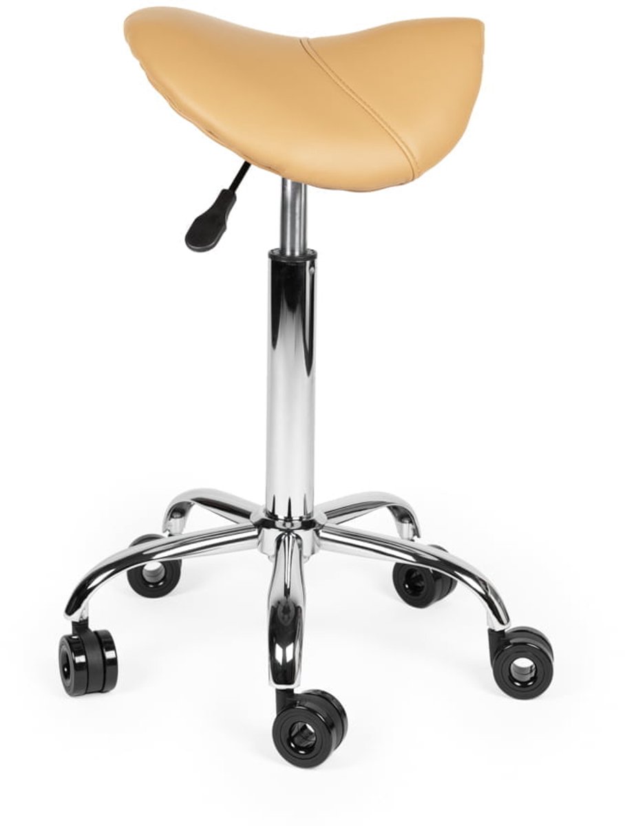Ergonomische Kapperskruk Beige op Wielen Hoog (70-84cm) / zonder Voetsteun