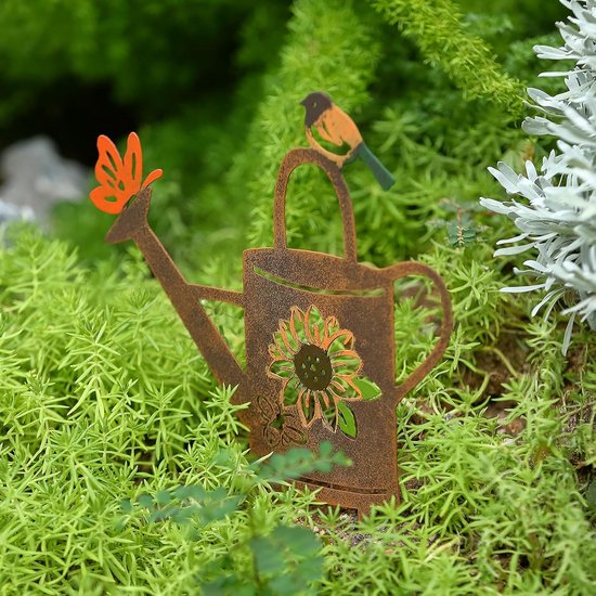 2 stuks metalen tuingereedschap met vogel, schop en gieter, decoratieve plantenstok voor buiten, geschikt voor tuin en gazon van Merkloos	 — afbeelding 2