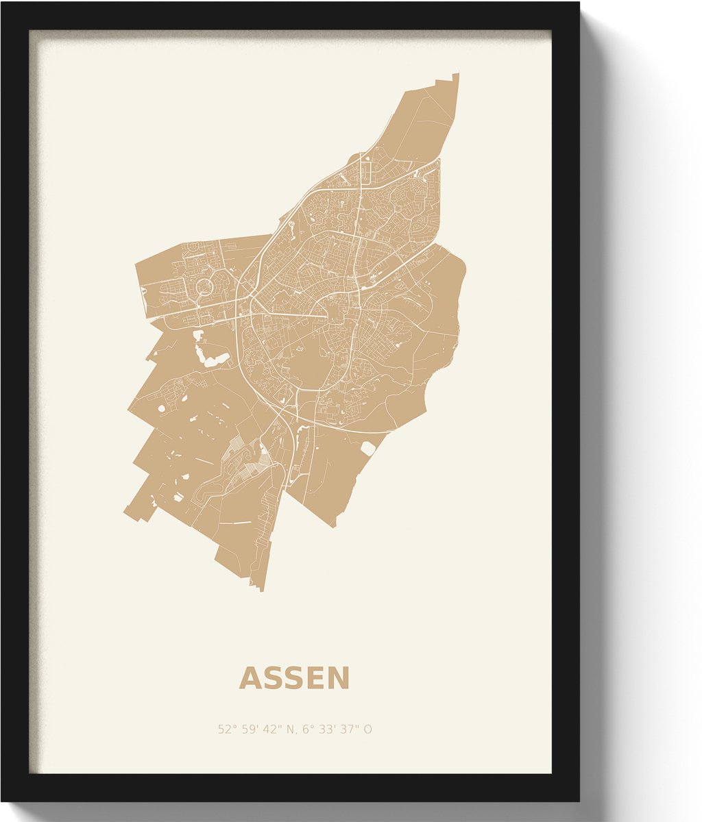 Poster Assen A2 - 42 x 59,4 cm - Beige (Exclusief Lijst)