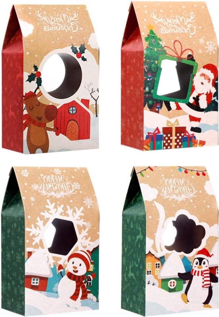 Kerstkoekjes dozen - 16 stuks kraftpapier cadeaudozen met deksel - 20 x 11 x 7 cm