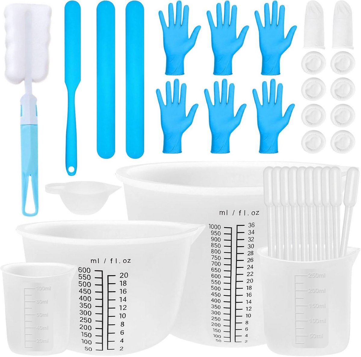 Siliconen maatbeker set met epoxyhars accessoires 1000 ml 600 ml 250 ml 100 ml