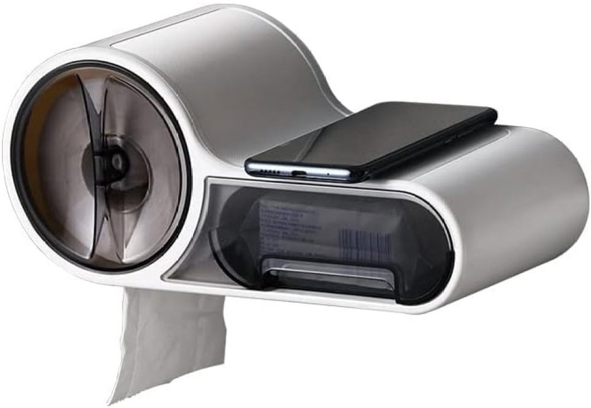 longziming -Wc rolhouder - Toiletrolhouder Zelfklevend - Elegante Toiletrolhouder met Privé Opbergruimte - Perfect voor Wasdoekjes & Badkameraccessoires