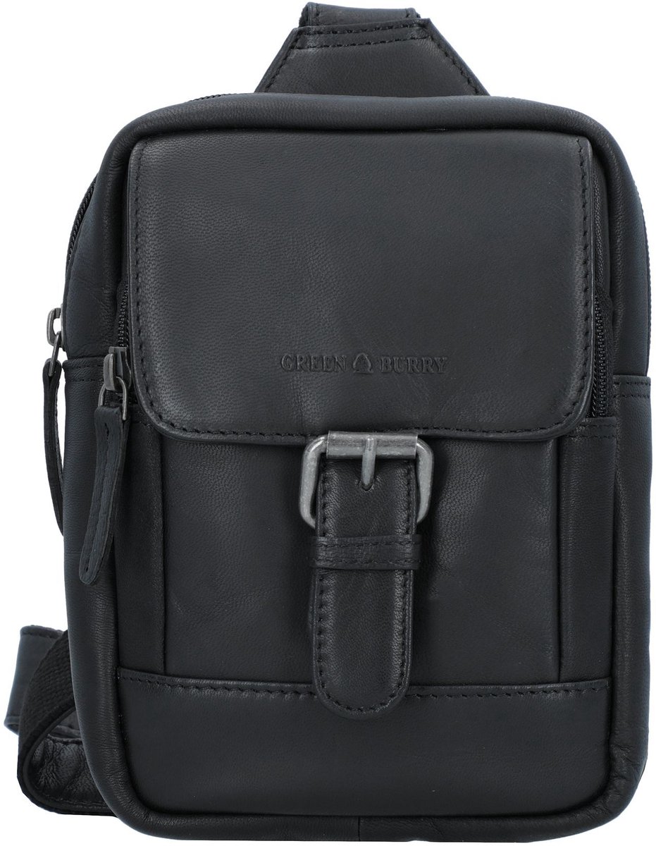 GREENBURRY Leren schoudertas slingtas Fiorentina Crossover Bag Black zwart