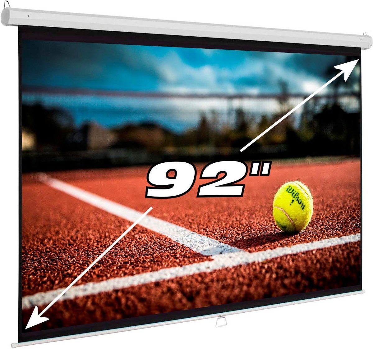 Handmatig projectiescherm 92 inch, panorama 16:9, wit, 202 x 114 cm, wasbare stof