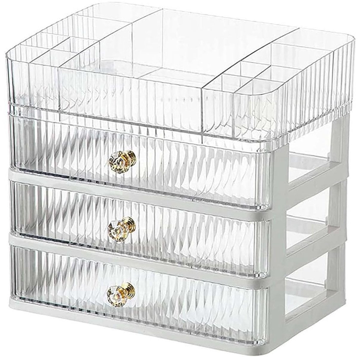 Unyqoos® Acryl Make-up Organizer met Drie Schuifladen en Verwijderbaar Bovenblad