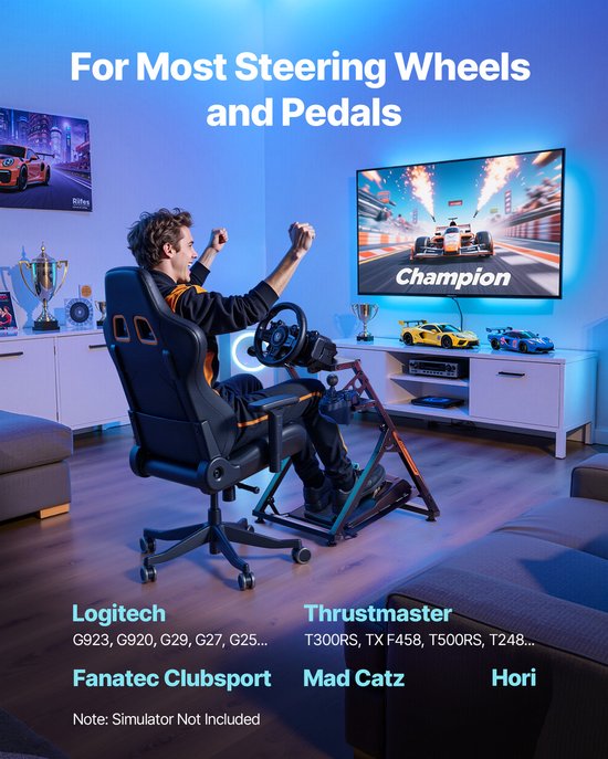 Verstelbare en Opvouwbare Racestuurstandaard, Compatibel met Logitech G923 G920 G29 G27 en Thrustmaster T300rs TX F458 T500rs T3pa-Pro(F1/GT), Gamingcockpit met Pedaalondersteuning, Compact Ontwerp van Merkloos — afbeelding 4