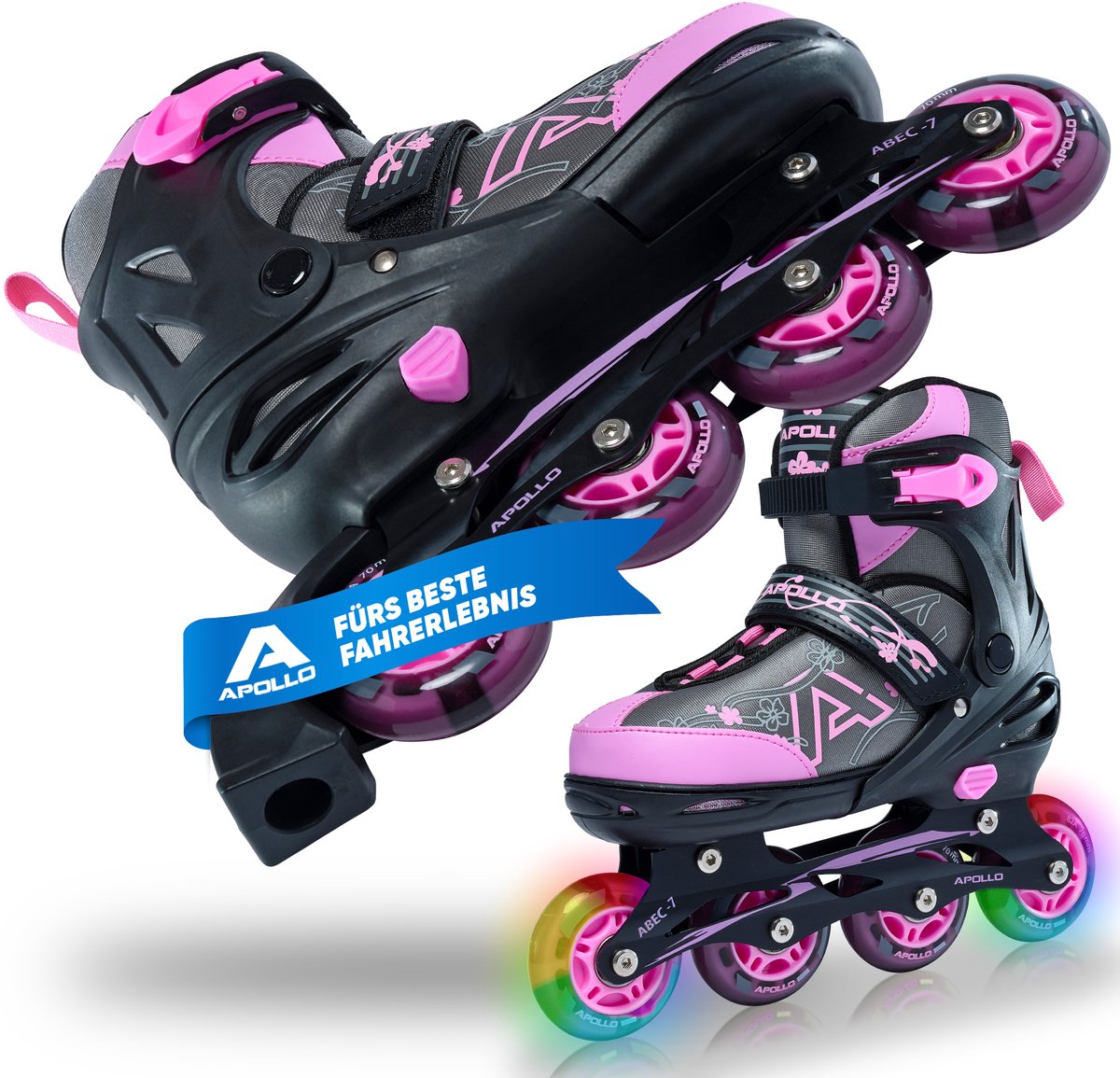 Apollo Champion in Maat Verstelbare Inline Skates voor Jongens en Meisjes Vanaf Maat 31 Inline Skates Dames en Heren tot Maat 42 Hoge Kwaliteit Rolschaatsen met LED Wielen.