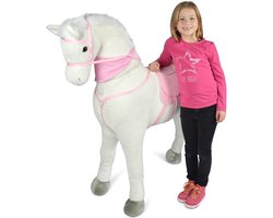 Pink Papaya Reuzen XXL Paard voor Kinderen - Luna - 125cm Pluchen Paard - Bijna Levensgroot Speelgoed Paard om op te Rijden en Zitten - tot 100 kg Belastbaar - Maakt Geluiden - met Kleine Borstel