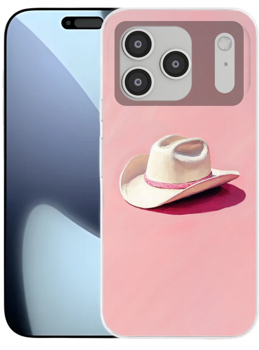 Telefoonhoesje Geschikt voor iPhone 17 Pro hoesje - Zomers - Hoed - Roze - Siliconen Telefoonhoesje Telefoonhoesje