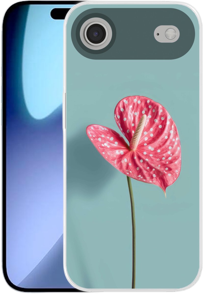 Telefoonhoesje Geschikt voor iPhone Air hoesje - Blad - Anthurium - Stippen - Roze - Siliconen Telefoonhoesje Telefoonhoesje