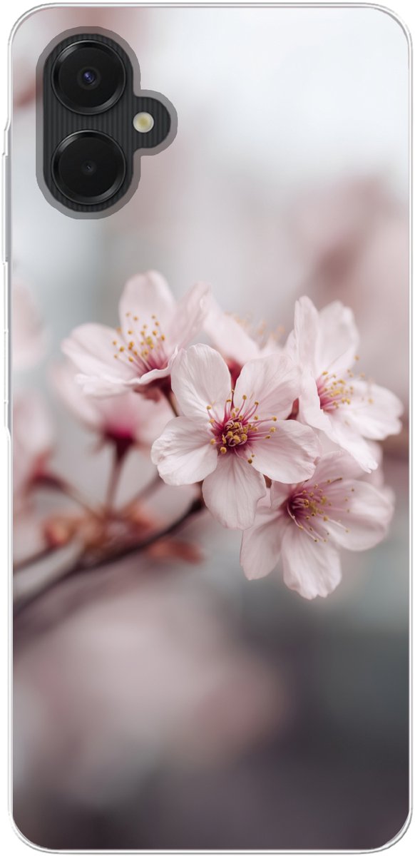 Telefoonhoesje Geschikt voor Samsung Galaxy A06 5G hoesje - Bloesems - Meeldraden - Geel - Wazig - Siliconen Telefoonhoesje Telefoonhoesje
