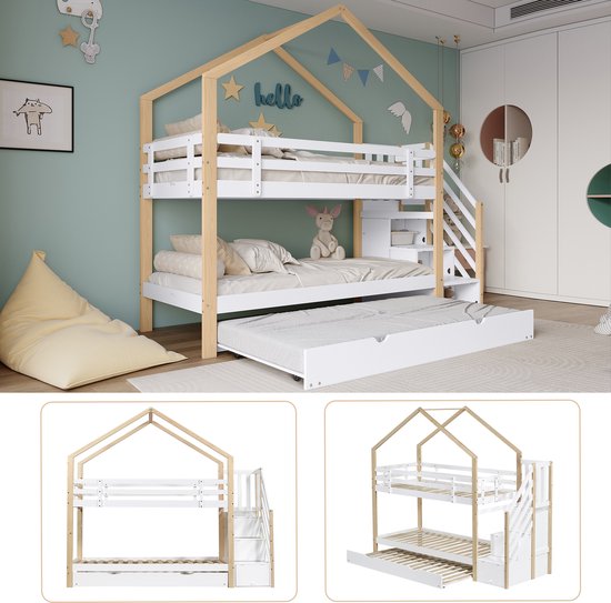 Hoogslaper Kinderbed - Boven- en onderbed 90x200cm, Murphy Bed 90x190cm ...