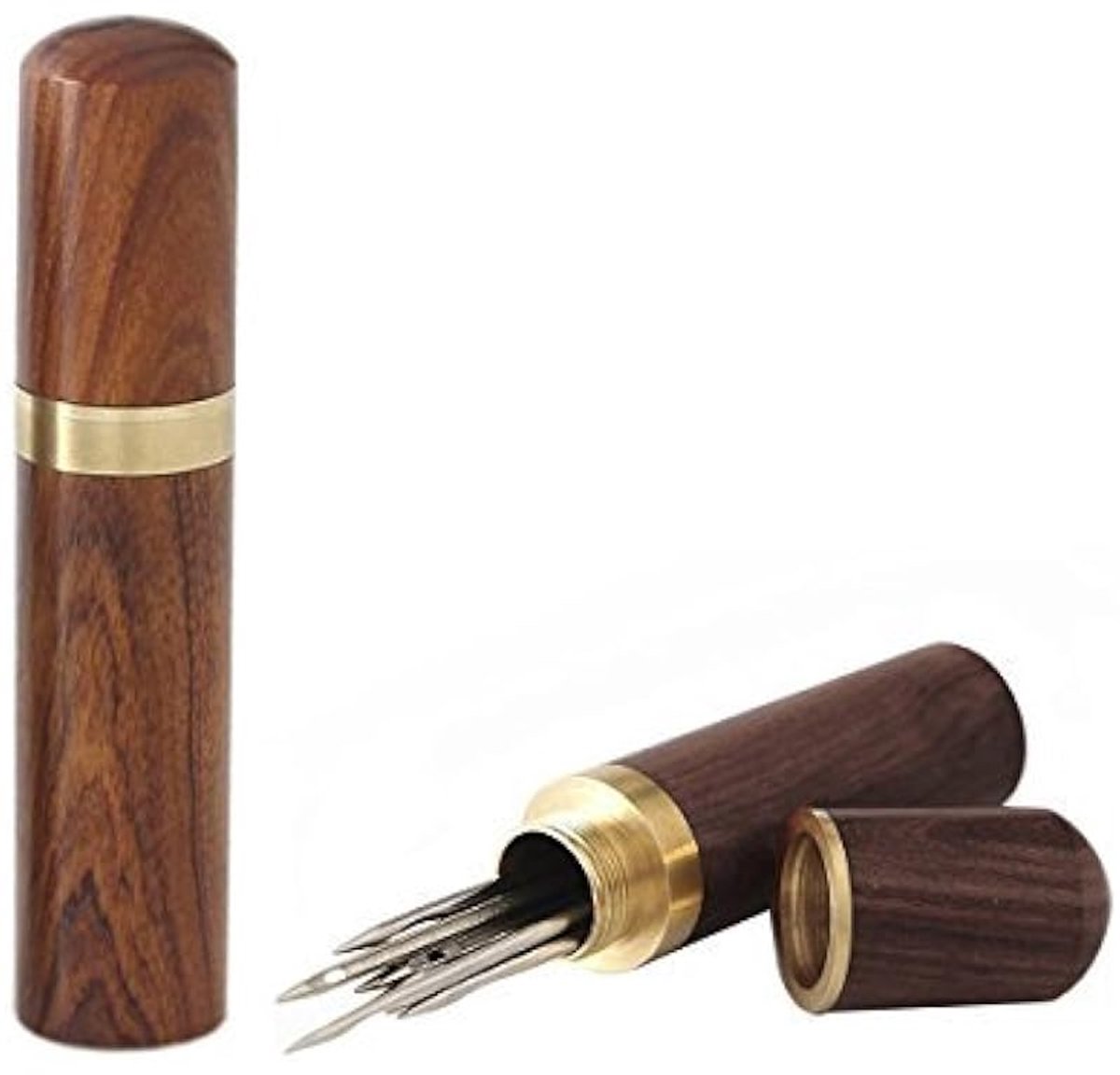 Houten Tandenstoker Houder - Tandenstoker Dispenser Emmer - Tanden Reinigen - Draagbaar Pocket Formaat - 2 stuks - Bruin
