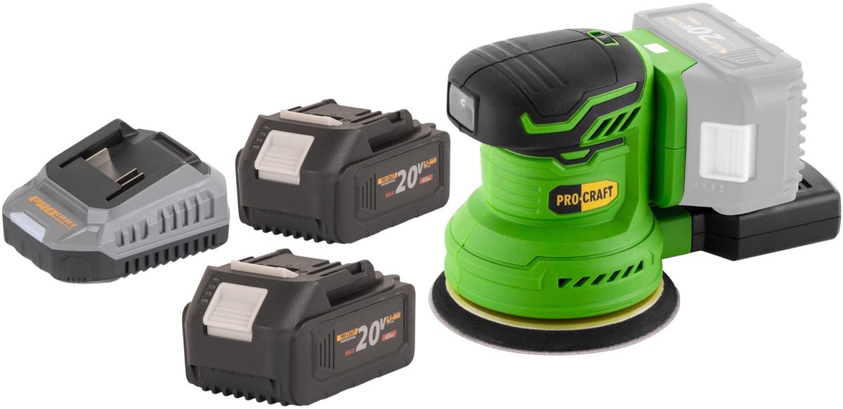 Procraft PX20BLbb accu excentrische schuurmachine 20 V 125 mm borstelloos + 2x accu 4,0 Ah + oplader