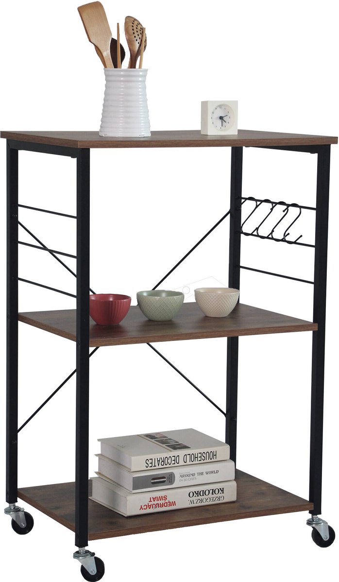 Rolwagen - bruin-zwart - 60x89x40 cm - met wielen