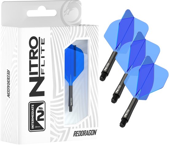 RED DRAGON Darts - Nitro Flite Flight & Shaft - Zwart/Blauw - Medium van Red Dragon — afbeelding 4