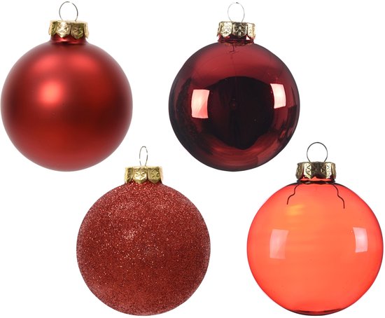 Decoris kerstballen - 42x - rood - glas - 5-6-7 cm - mat/glans/glitter - kerstversiering - Kerstboomversiering