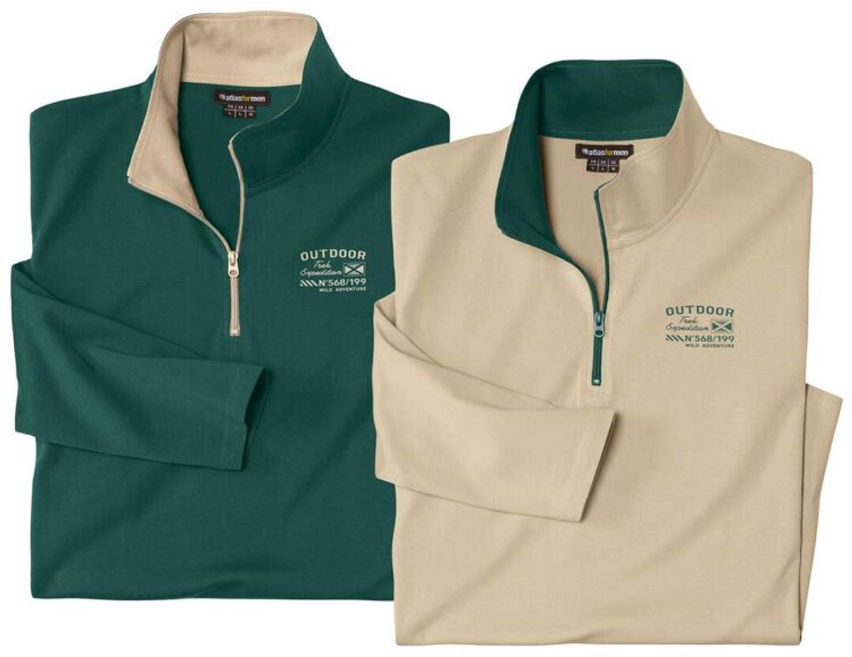ATLAS FOR MEN - Set van 2 coltruien met rits Outdoor - Heren - Verkrijgbaar in grote maten - M