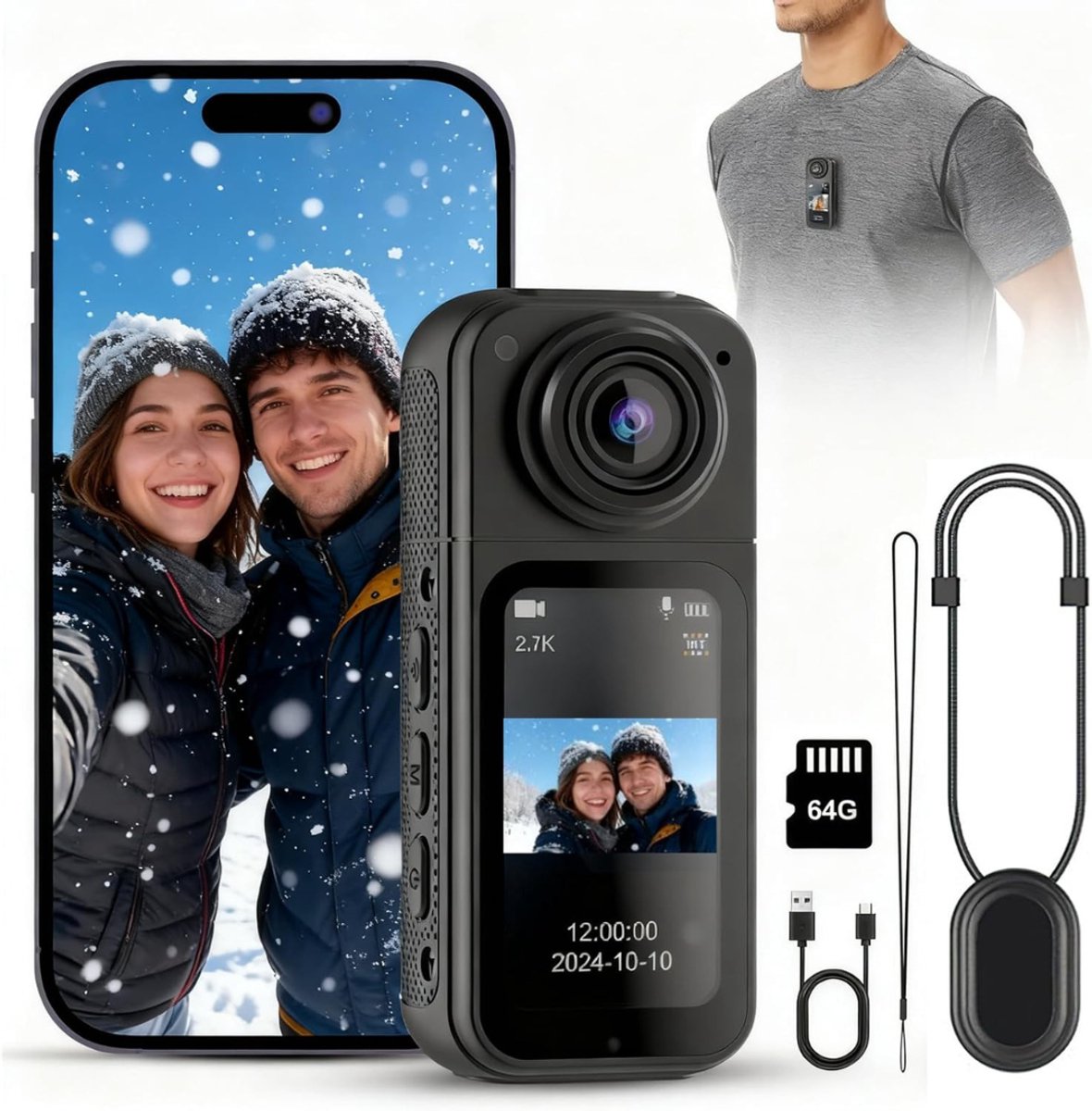 White-Label® Bodycam - Action Cam - Bewegingsdetectie - 180º Draaibare Lens - Bodycam Politie - Spycam - Zwart