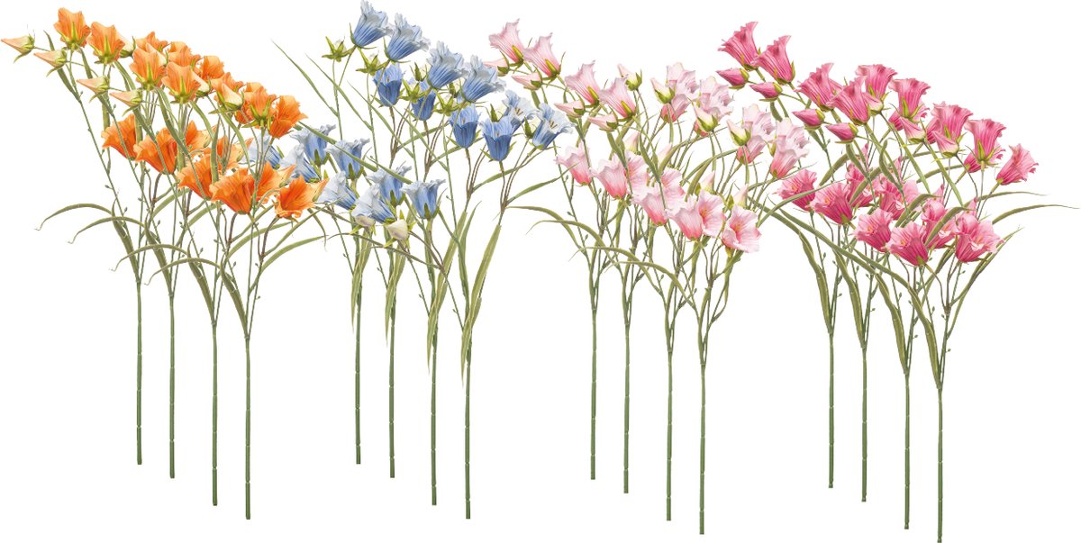 Emerald Kunstbloem Klokje 65cm - Set van 16 - Kunstplant voor binnen Oranje, Fuchsia, Blauw & Lichtroze - Set van 16