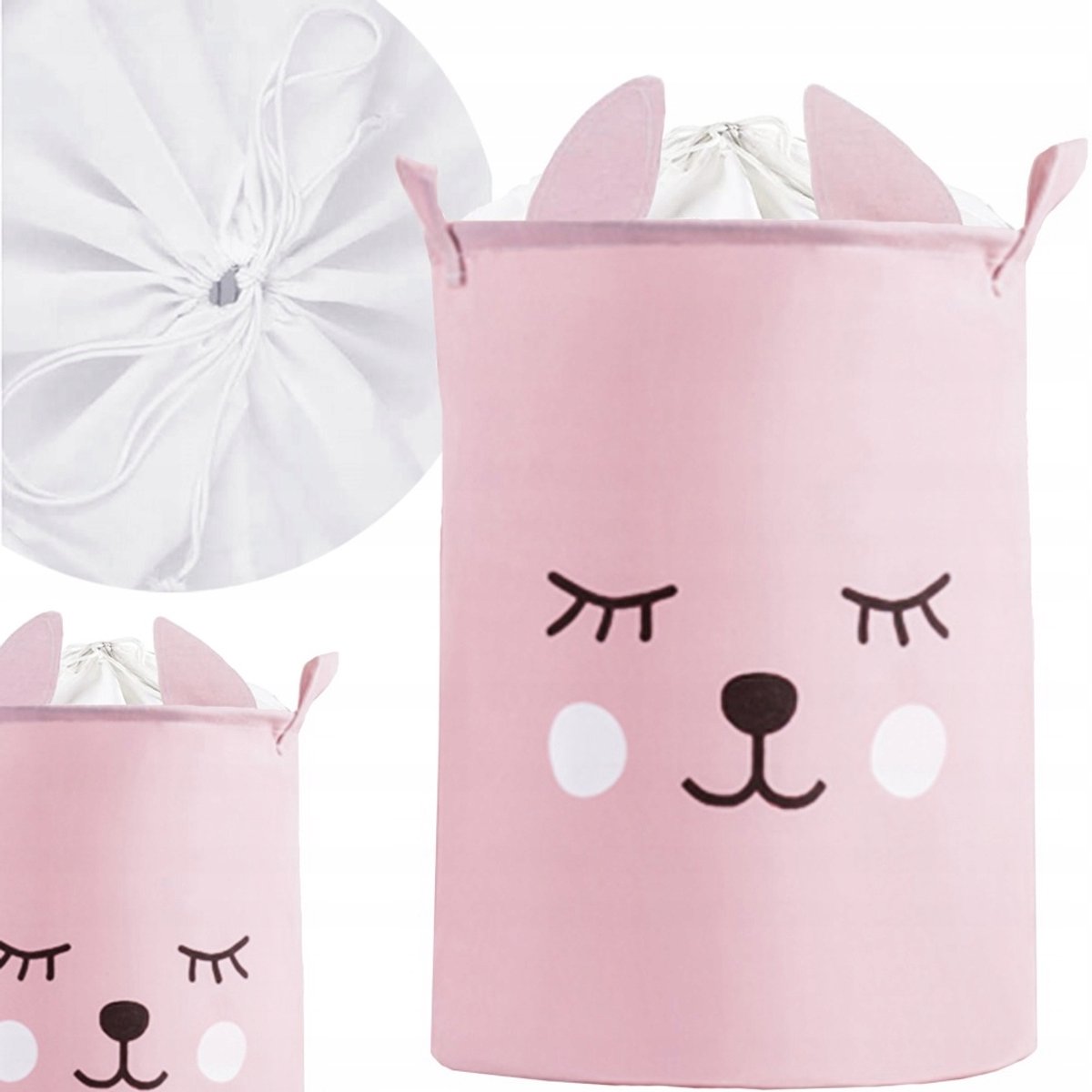 Speelgoedopbergmand 45cm met trekkoord - Pink Bear Organizer