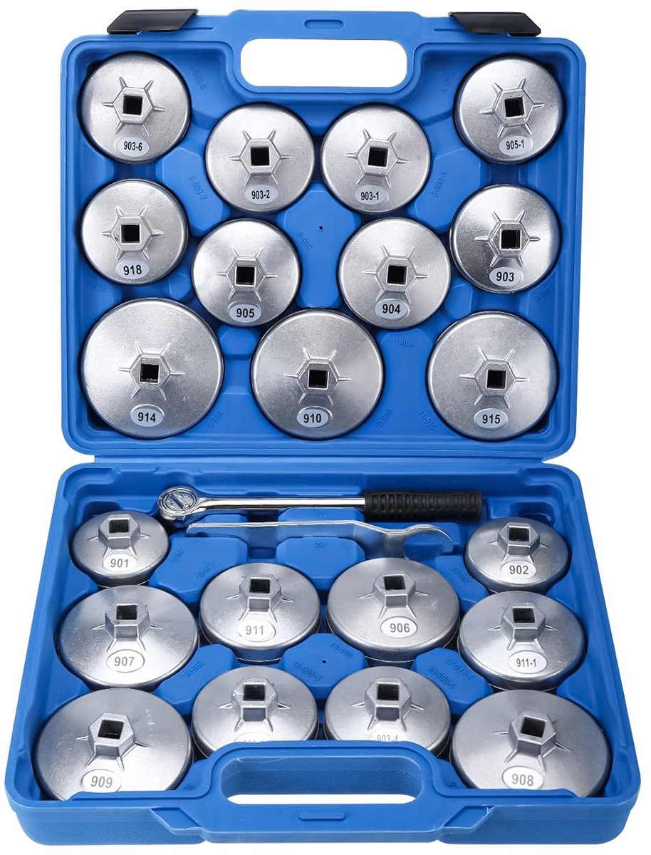 TRANKIELO® - 23-delige oliefilterdoppen set - Aluminium oliefiltersleutel voor eenvoudig olie wisselen en onderhoud