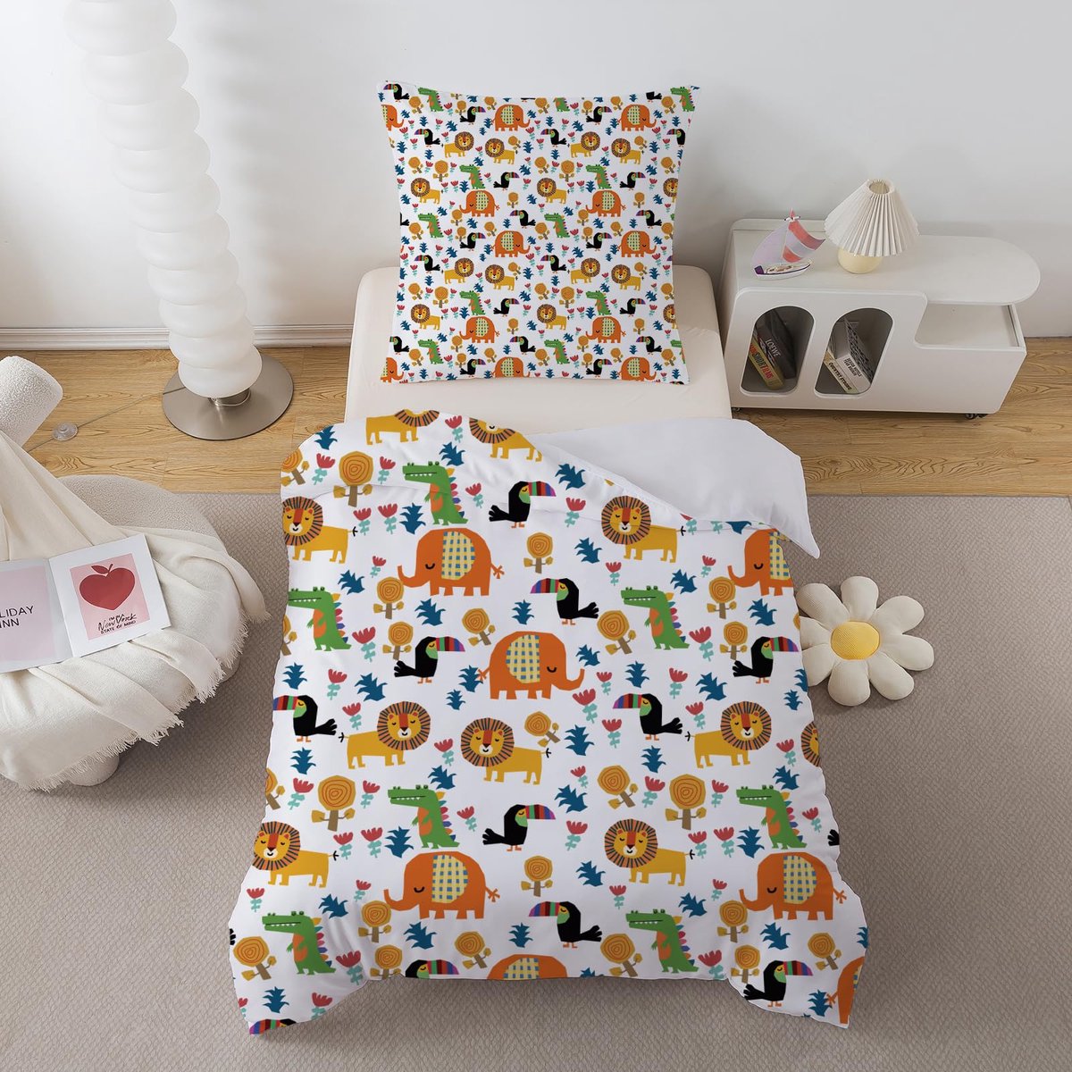 Unyqoos Kinderbeddengoed met wilde dieren print en ritssluiting voor jongens