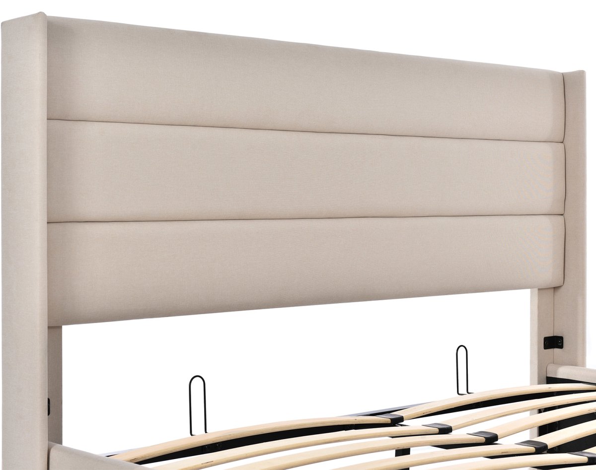 SHOPENTRA Opbergbed 160x200cm Beige met Gaslift - afbeelding 2