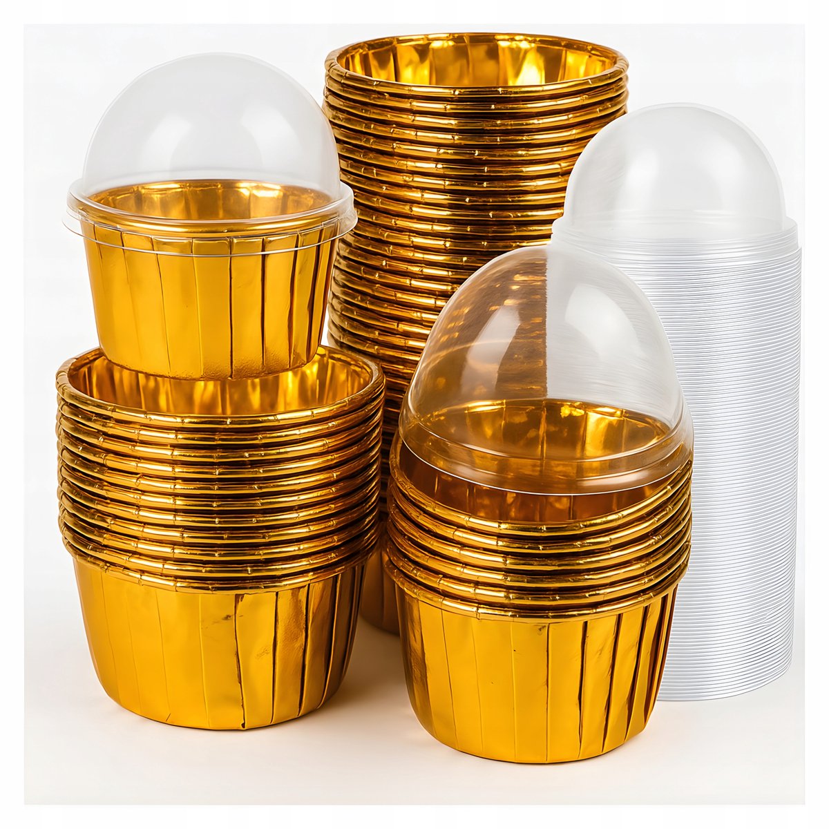 Gouden Muffin Vormpjes - Bakvormpjes - 50 stuks - Met transparante deksels