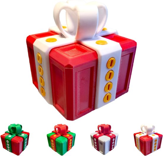 3D-geprinte Grappige Geschenkdoos met Schroeven - 8x8cm Rode Doos met Witte Strik & Gouden Schroeven - Creatief Cadeau om Geld in te Bewaren