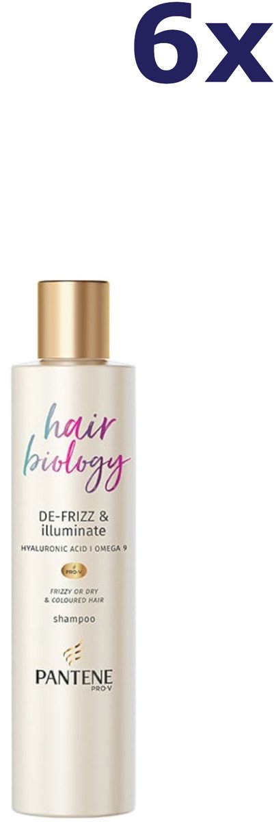 6x Pantene Hair biology - shampoo - 250ml de-frizz & illuminate