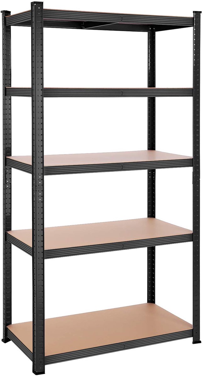 Sierra Stellingkast, GLR050B01 Opbergrek met 5 niveaus, 50 x 100 x 200 cm, capaciteit 600 kg, verstelbare planken, industriële stijl, voor keuken, woonkamer, zwart GLR050B01