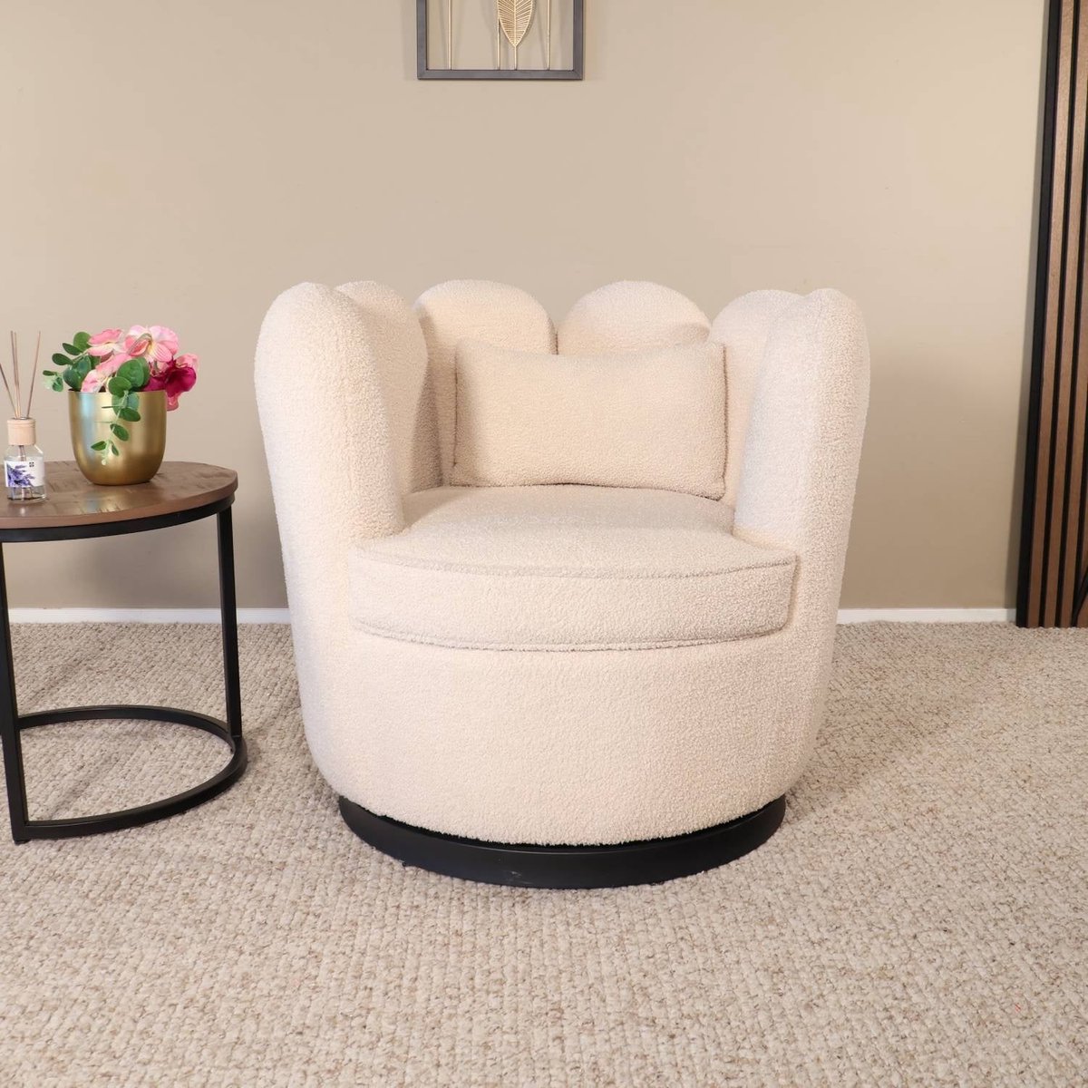 Fauteuil Daphne teddy beige draaibare fauteuil