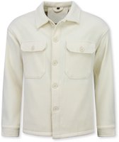 Crèmekleurig corduroy overhemdjack met knoopsluiting, twee borstzakken met klep en lange mouwen.