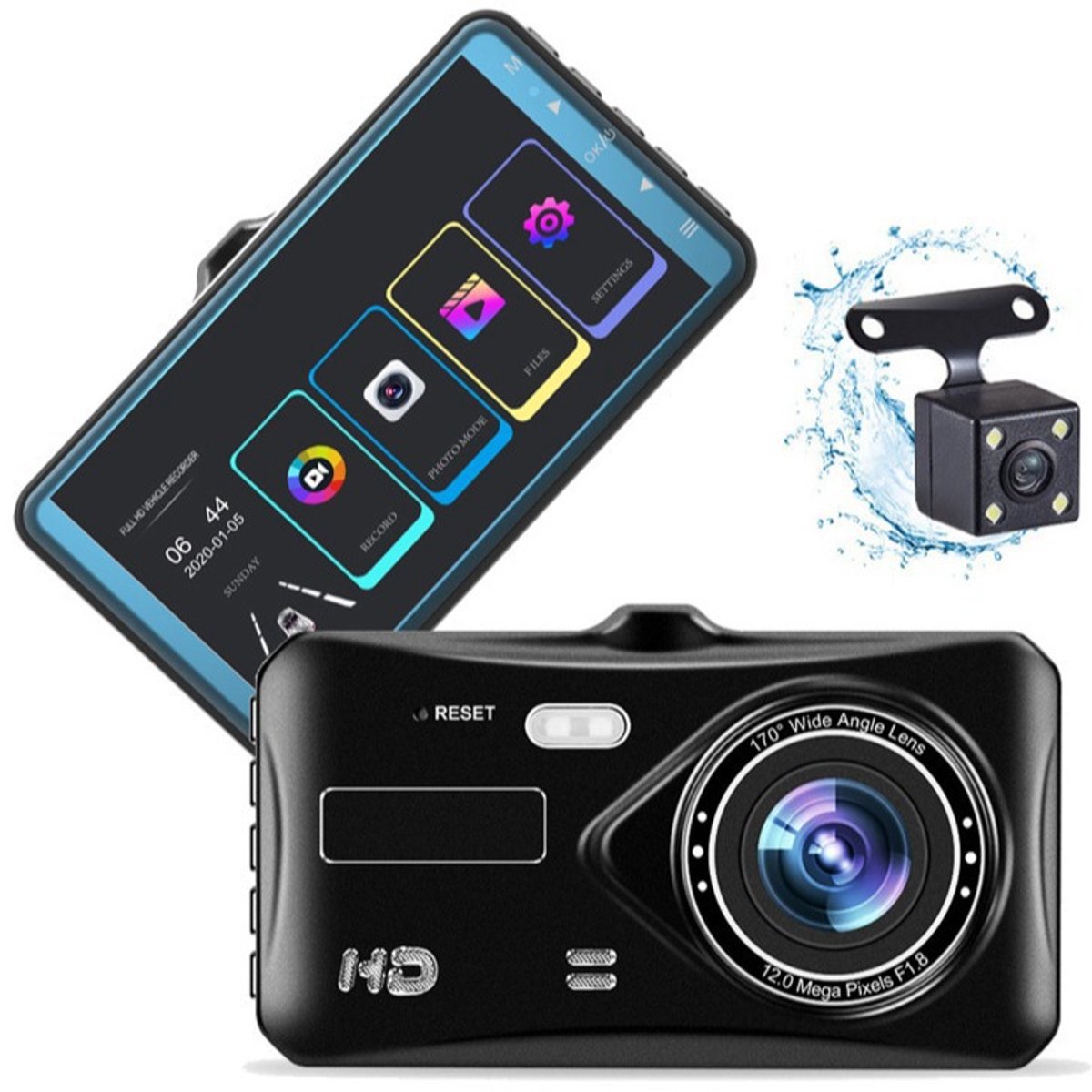 Dual Dashcam voor Auto - Voor en Achter - Full HD - Parkeermodus - 170° wijdhoeklens(Inclusief 32GB geheugenkaart)