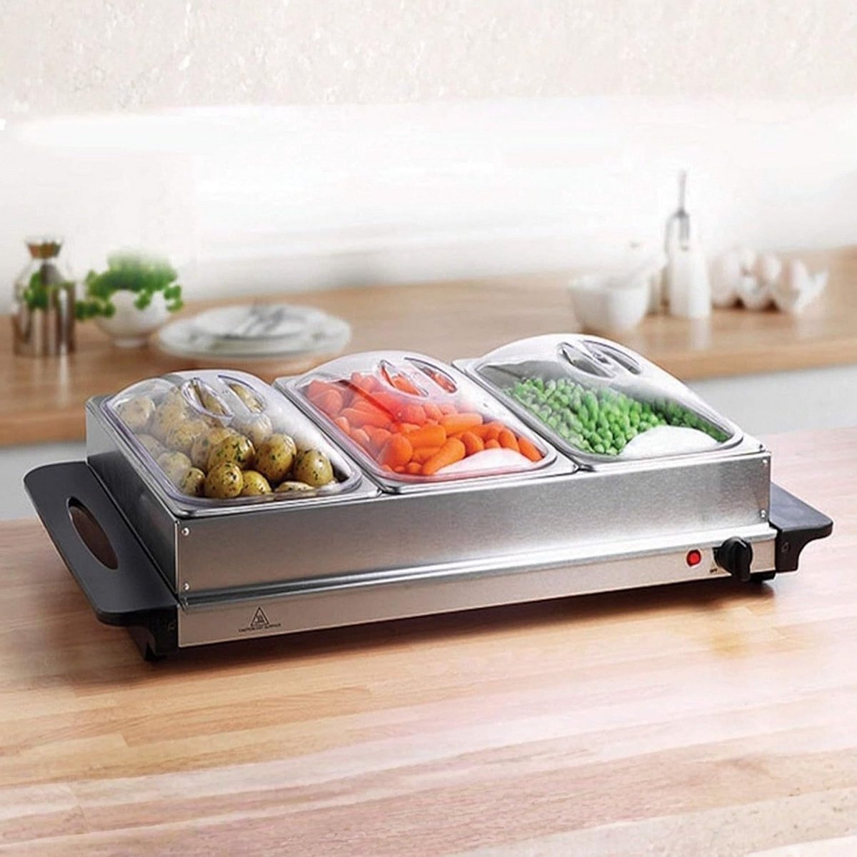 Elektrische Bain Marie met 3 RVS Pannensets - Grote Capaciteit Buffet Serveerder