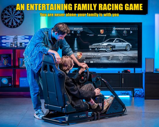 Racestoel, Simulator Cockpit, SIM Racing Cockpit, racesimulator stuurwielstandaard met luidsprekers, stuurwiel en pedaalsteun, Grijs van Furgle — afbeelding 2