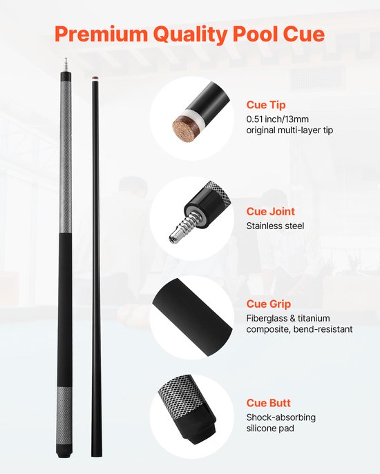 58-Inch Glasvezel Poolkeu, 21 Oz Biljartstok met Meerlaagse Punt, Ideaal voor Thuis, Bar, Kantoor en Professionele Poolspellen — afbeelding 5