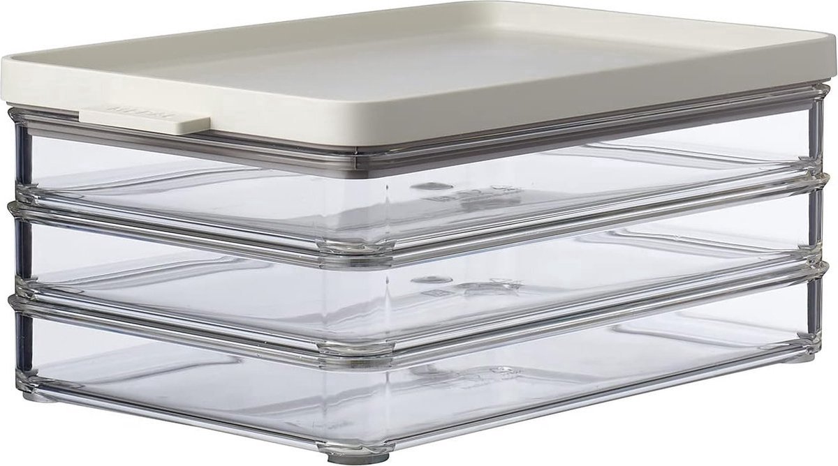 Stunq® Delicatessencontainer met 3 lagen - koelkastvleesdoos - opslag van worsten en vleeswaren - 3 aparte opbergdozen voor koelkastorganisatie - 3 x 500 ml - Noords Wit