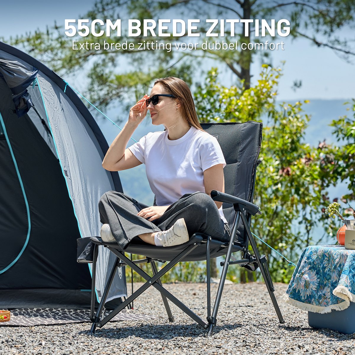 TIMBER RIDGE Campingstoel - Opvouwbaar & Stevig - 150KG draagvermogen - 55 cm zitbreedte - Hoge rugleuning - Met bekerhouder - Zwart — cadeau in Sport & Outdoor - foto 5