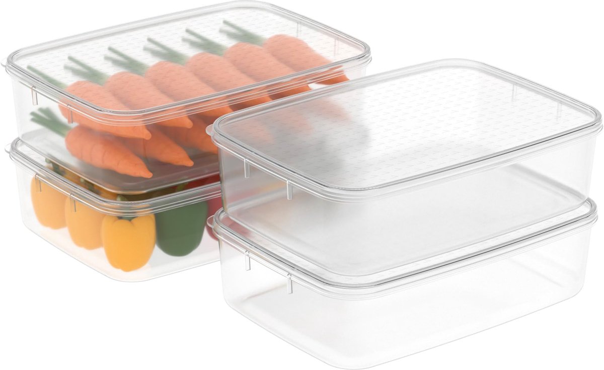 Unyqoos® Set van vier vries- en magnetronbestendige bewaardozen met deksel 3,5 liter