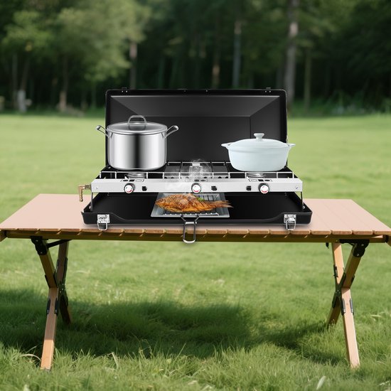 Gasfornuis Camping Kooktoestel Rechthoekige 3 Vlammen Campingkoker Grill Stove 56.5*30*34cm van Merkloos — afbeelding 5