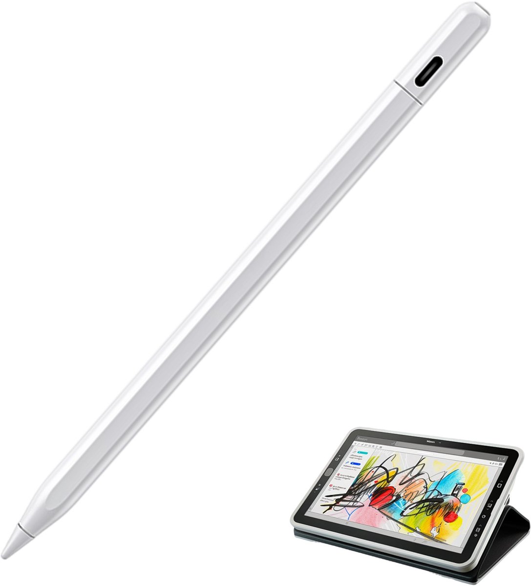 OKWISH Styluspennen Touchpen Tablet - iPad Stylus Pen Met Neigingsdrukgevoeligheid En Verwisselbare Punt - Oplaadbaar Via USB - ABS - Wit