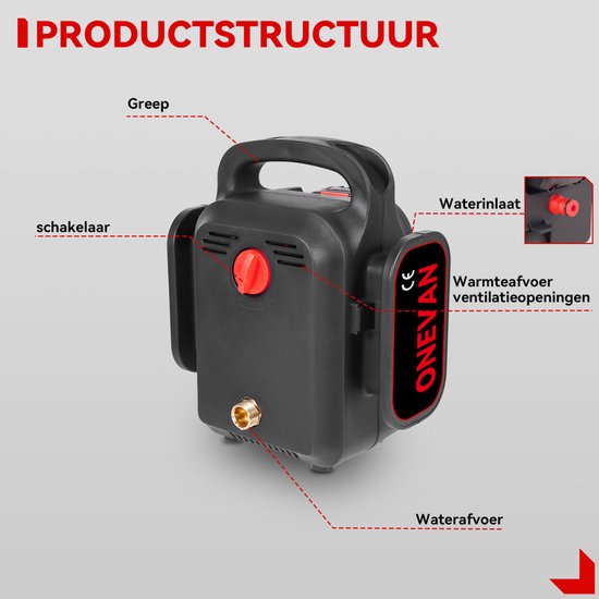ONEVAN Hogedrukreiniger - 60 Bar Mobiele Hogedrukreiniger - 21V Pressure Washer Hogedrukreiniger - met 2 accu's - Terrasreiniger - 15 m slang - auto en tuin reinigen van Merkloos	 — afbeelding 2