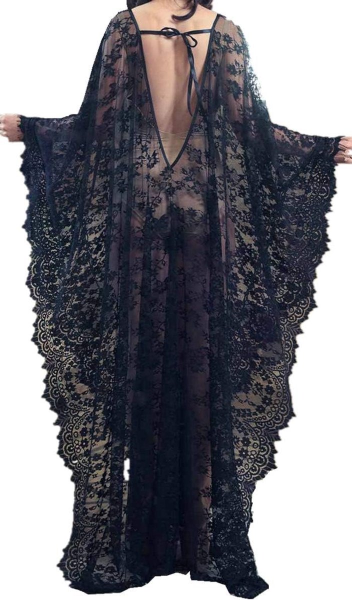 Lange Kaftan voor Dames met Bloemenkant - Boheemse Strandjurk en Kimono Cover-up