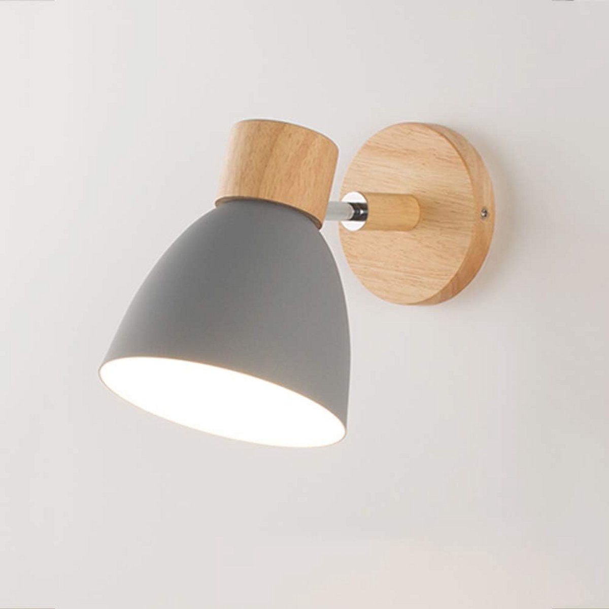 Moderne Houten Wandlamp met Verstelbare Spot - Industriële Leeslamp voor Slaapkamer en Woonkamer (E27)