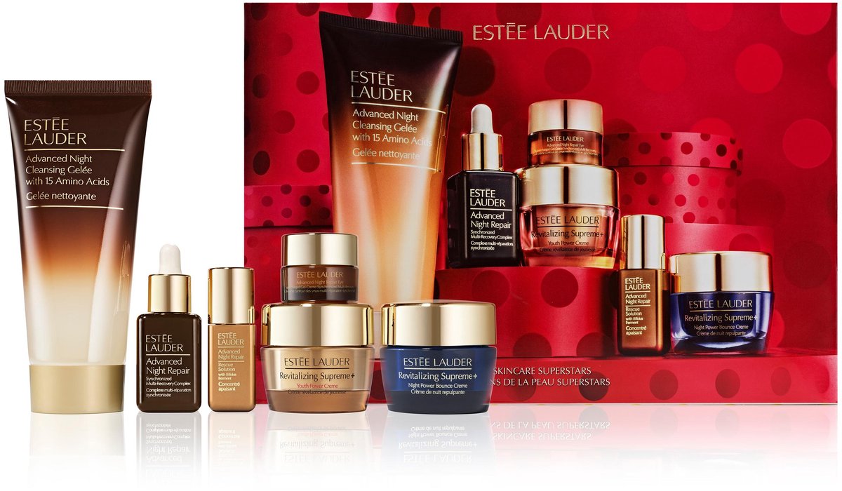 Estée Lauder Skincare Superstars set 6 st - Cleansing Gelée + Eye Supercharged Gel-Crème + Synchronized Multi-Recovery + Advanced Night Repair + Revitalising Supreme+ Youth Power Crème